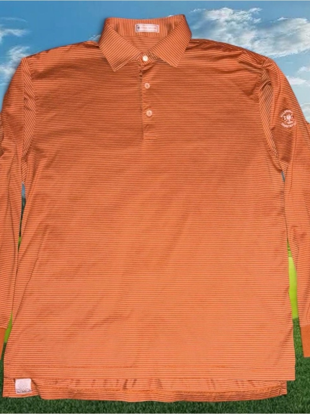 Peter Millar Men's M Long-Sleeve Orange Striped Polo